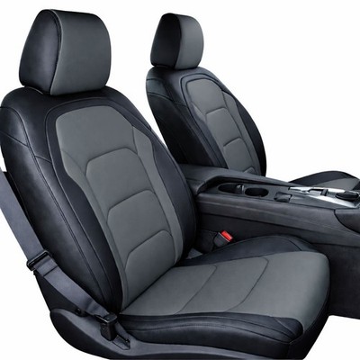 for CHEVY CAMARO 2016-24 IGGEE S.LEATHER CUSTOM FRONT SEAT COVERS BLACK/CHARCOAL