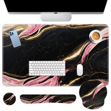 Britimes Pink Black Gold Marble Keyboard Mouse Pad Set 4in1 Large Mousepad Ke...