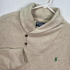 Polo Ralph Lauren Sweater Men Large Beige Shawl Collar Pullover Long Sleeve Pony