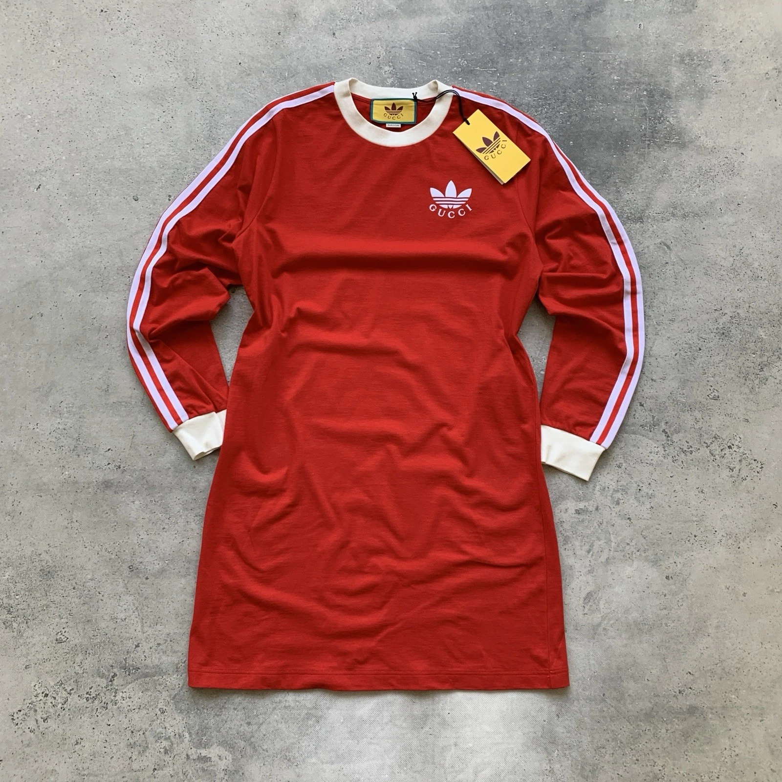 ADIDAS x GUCCI T SHIRT ABITO MANICA LUNGA ROSSO DONNA TAGLIA M