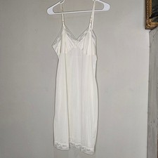 Vintage Vanity Fair Ivory Lace Trim Babydoll Slip Dress Lingerie Size 36/42