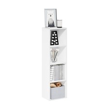 Bookshelf 4 Tier Open Shelves 9x12x42 White Modern Furinno PASIR Bookcase