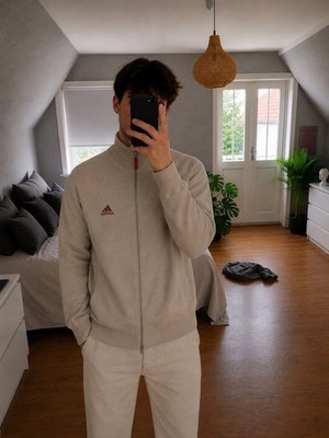 Beige Adidas Knit Zipper Jacke Jacket Streetwear Strickjacke Größe XL