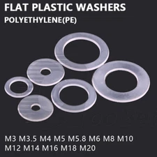 Plastic PE Nylon Flat Washer Form A Gaskets M3 M4 M5 M6 M8 M10 M12 M14 M16 - M20