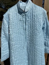 Vintage Barbizon Quilted Satin Robe Sz L Baby Blue Housecoat ZIP FRONT Pockets