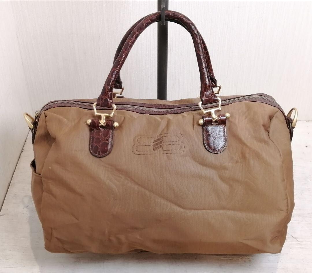 バッグ BALENCIAGA BB CROCO HAND 2WAY BOSTON BAG BALENCIAGA 2way boston Hand Bag BB LOGO Nylon Beige Brown fashion