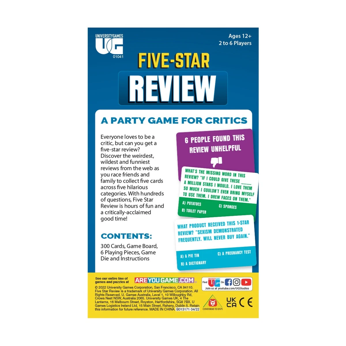 University Games, 5-Star Review Party Game, The Game of Crazy Reviews, for 2 or More Players Ages 12 and Up : Toys & Games