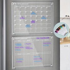 Acrylic Magnetic Monthly And Weekly Calendar For Fridge,2 Sets Clear Magnetic Dr