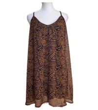 Lulus Breezy Night Chiffon Blue Aztec Print Tie racerback Swing Mini Dress M