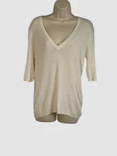 $590 Gabriela Hearst Women's Beige Cashmere/Silk V-Neck Knit Blouse Top Size XL