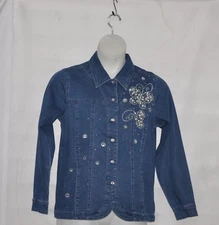 Quacker Factory Sparkle & Shine Motif Jeanne Jacket Size M Denim