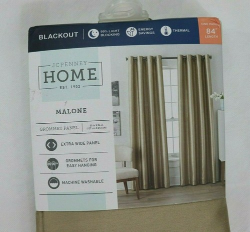 JCP Malone Silk Like Grommet Curtain Panel 50X84 Traditional Tan Khaki Blackout - Picture 3 of 7