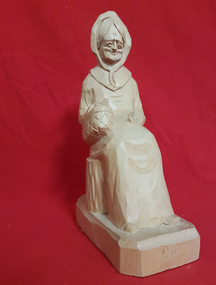 Andre Pelletier Carving. 9'' Tall Women Seated on A Stump. Port St Jolie Carving