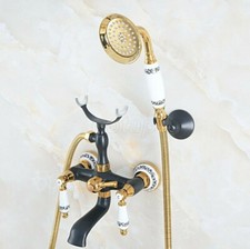 Black Gold Brass Wall Mounted Clawfoot Bath Tub Faucet w/ Handheld Shower