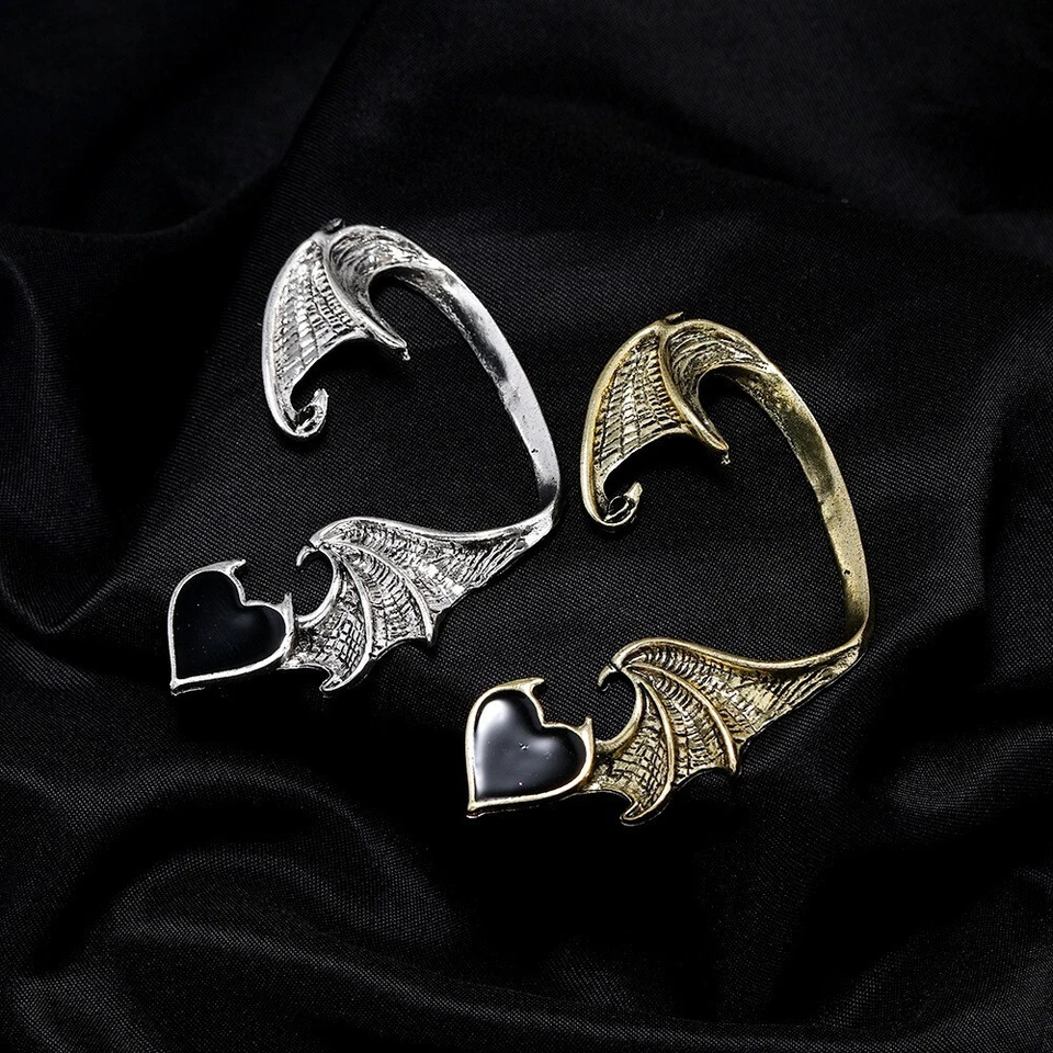 2 X Pendientes grandes de plata esterlina con ala de murciélago vampiro oreja brazalete oruga gótico punk Foto 2 de 4