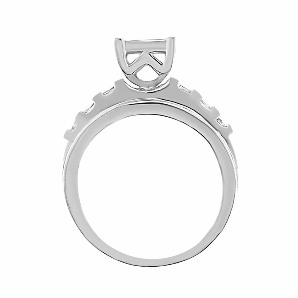 Anillo de compromiso de diamantes genuinos baguette de princesa de oro blanco de 10 quilates de 1,0 quilates para dama Foto 3 de 4