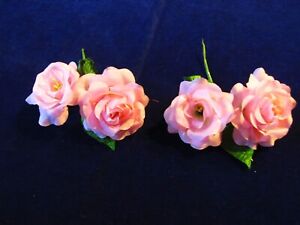Vintage Millinery Flower 2&#034; Rose 2 Pair True Silk so Pretty in Pink KW5 C