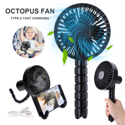 USB Fan Flexible Octopus Clip-on Mini Fan LED Handheld Fans For Baby Stroller DE