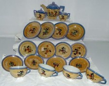 DISNEY1930's 21 PIECE HAND PAINTED"MICKEY MOUSE CHINA TEA SET"-3TONE -RARE EX  
