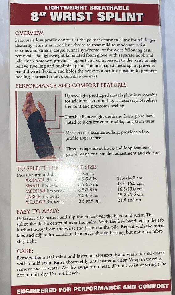 OTC Lightweight Breathable 8" Wrist Splint Latex Free 2083 Small For RIGHT Side - Image 2 of 2