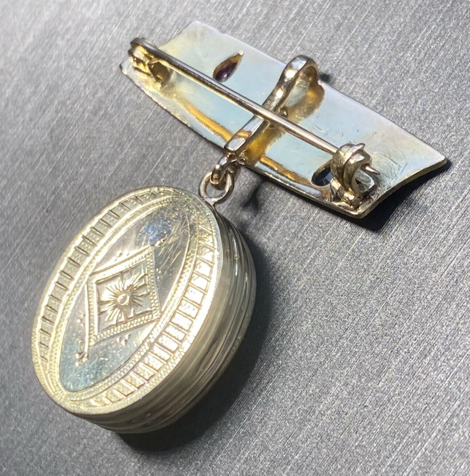 Vintage Diamond Sapphire Ruby Brooch Pendant Estate Fine Jewelry Pre-Owned Antiq - Image 3 of 4