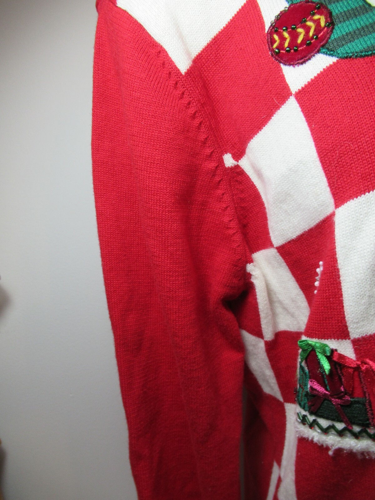 Dress barn Christmas Sweater Size Medium Button Up Raised Emblems Long