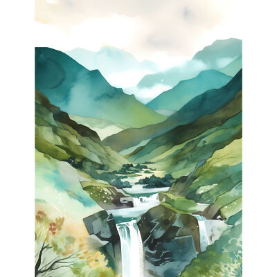 Flusskaskaden Wasserfall in nebliger Landschaft Leinwand Poster Druck Bild Wandbild