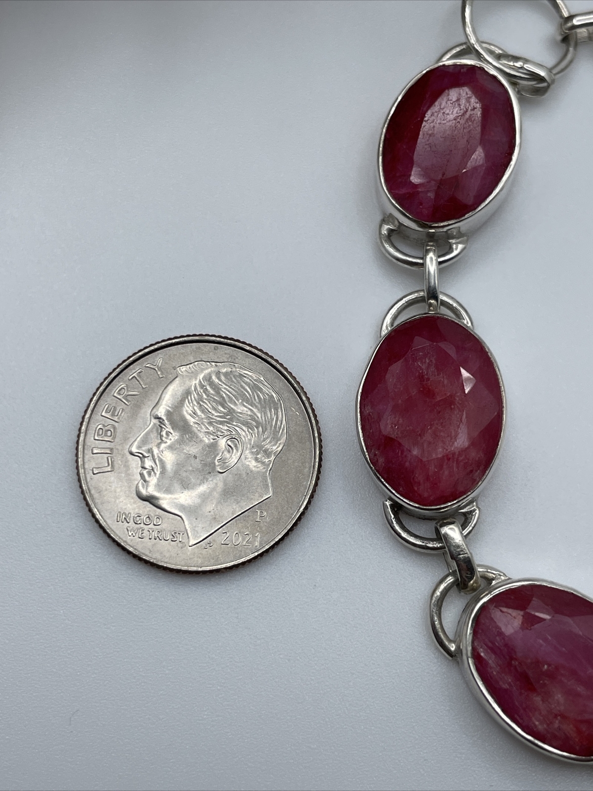 Sterling Silver Genuine Ruby Toggle Bracelet 7-8”… - image 10