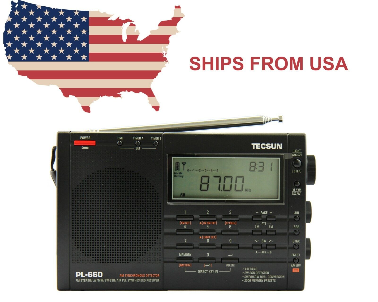 TECSUN PL660 PLL FM/Stereo MW LW SW SSB AIR Band BLACK COLOR 