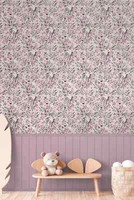 Vliestapete Kinder Blumen Zweige VöGel Paneele Rosa Grau 77074-1 (5,28€/1Qm)