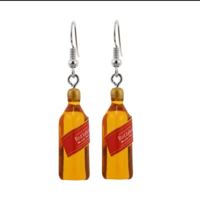 3D Drink Johnny Walker Red Label Whiskey Bottle Earrings Stocking Stuffers ￼