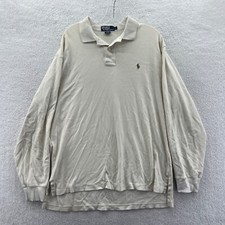 Vintage Polo Ralph Lauren Large Mens Polo Shirt White Long Sleeve Cotton Pony