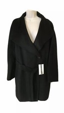 Zara Black Handmade Coat With Wrap Waterfall Collar Size L, Uk12-14