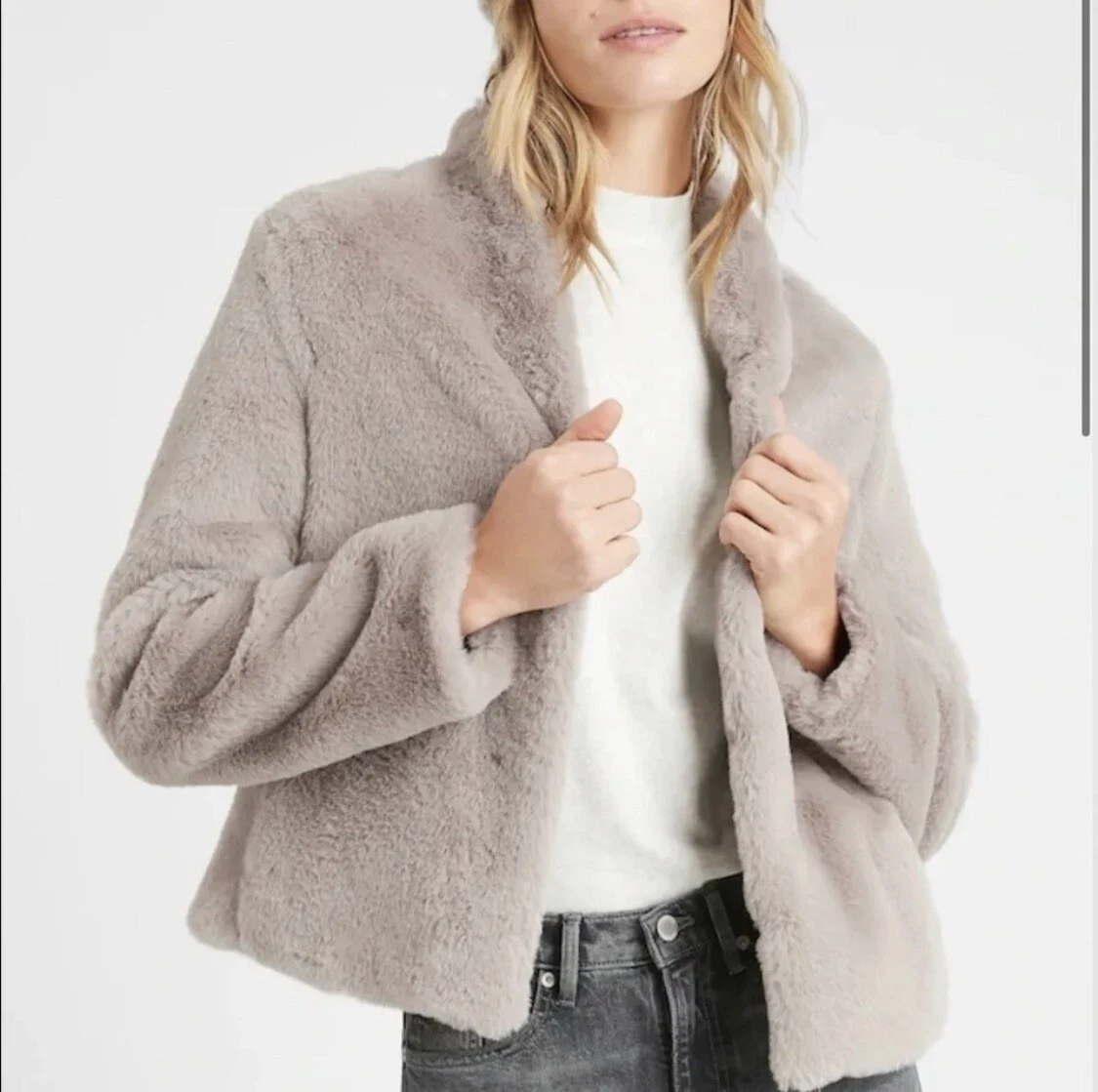 NWT Banana Republic Faux Fur Jacket Women Size XS Grey Taupe eBay