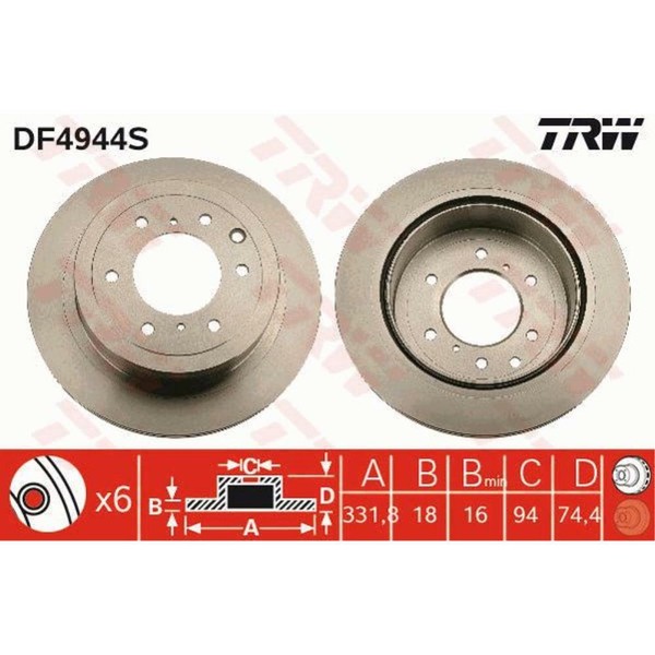 TRW 2X Bremsscheibe Hinten 332 BelüFtet FüR Mitsubishi Pajero IV V80 V90-image