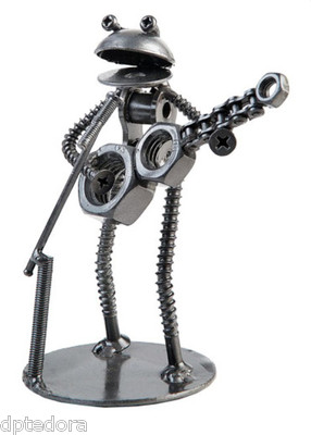Frog Guitarist Hand Crafted Recycled Metal Rock Band Art Sculpture Figurine  
