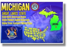 Michigan Geography - NEW U.S State Travel POSTER