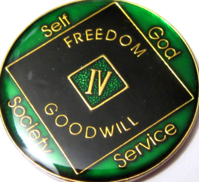Narcotics Anonymous Green 4 year  NA Medallion Token Coin Clean