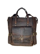 S-zone Distressed Leather Backpack With Top Handle Pockets Luggage Strap