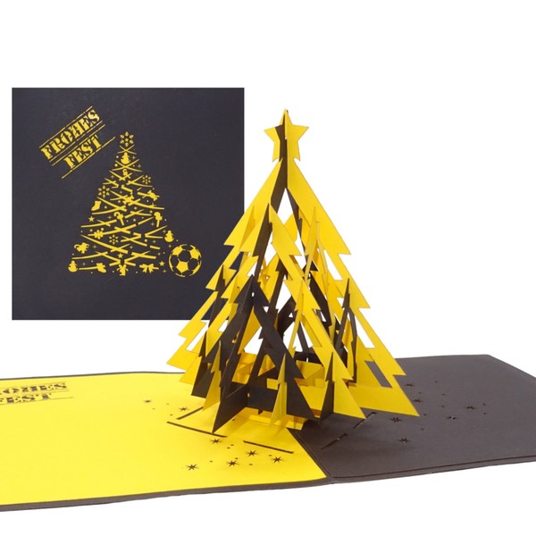 "Pop Up Karte \"Weihnachten Schwarz & Gelb“ 3D Weihnachtskarte Dortmund, Aachen"-image