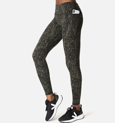 Sweaty Betty Green Leaf Print Full Length Power Workout Leggings Sz XS