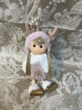 St. Nicholas Square  GIRL ELK ANGEL PINK FAUX FUR CHRISTMAS ORNAMENT  NWOT