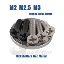 Small Screw Phillips Flat Countersunk Head M2 M2.5 M3 Nickel/Black Zinc Plated