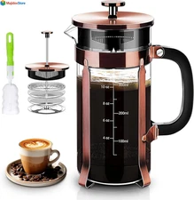 French Press Coffee Maker 304 Stainless Steel Press 12 oz 4 Filters System US.. 