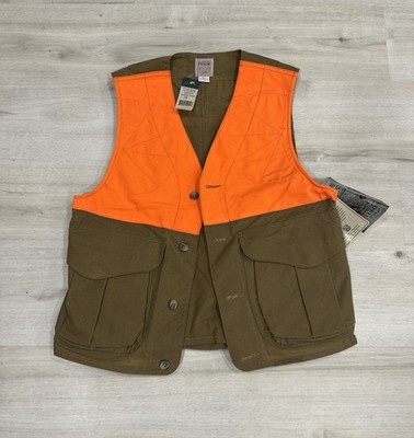 FILSON Upland Hunt Vest - Small -  Blaze Orange Tin Cloth Waxed Hunting NWT