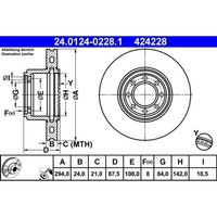 2X ATE 24.0124-0228.1 Bremsscheibe