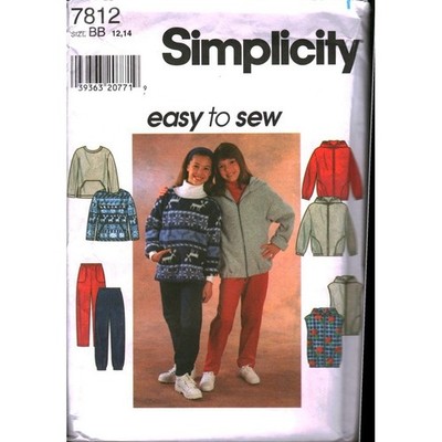 Simplicity 7812 Girls Jacket Vest Top Pants Sewing Pattern Size BB 12 14 Fleece