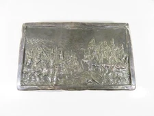 Vintage Silver repoussé Plaque Showing old War Battle Scene Unsigned Unmarked