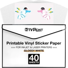 Printable Vinyl for Inkjet Printer & Laser Printer - 40 Pcs Glossy White Wate...
