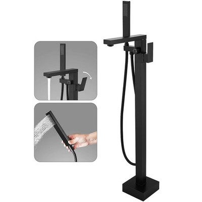 Tub Filler Freestanding Bathtub Faucet Matte Black Floor Mounted Tub Filler F...